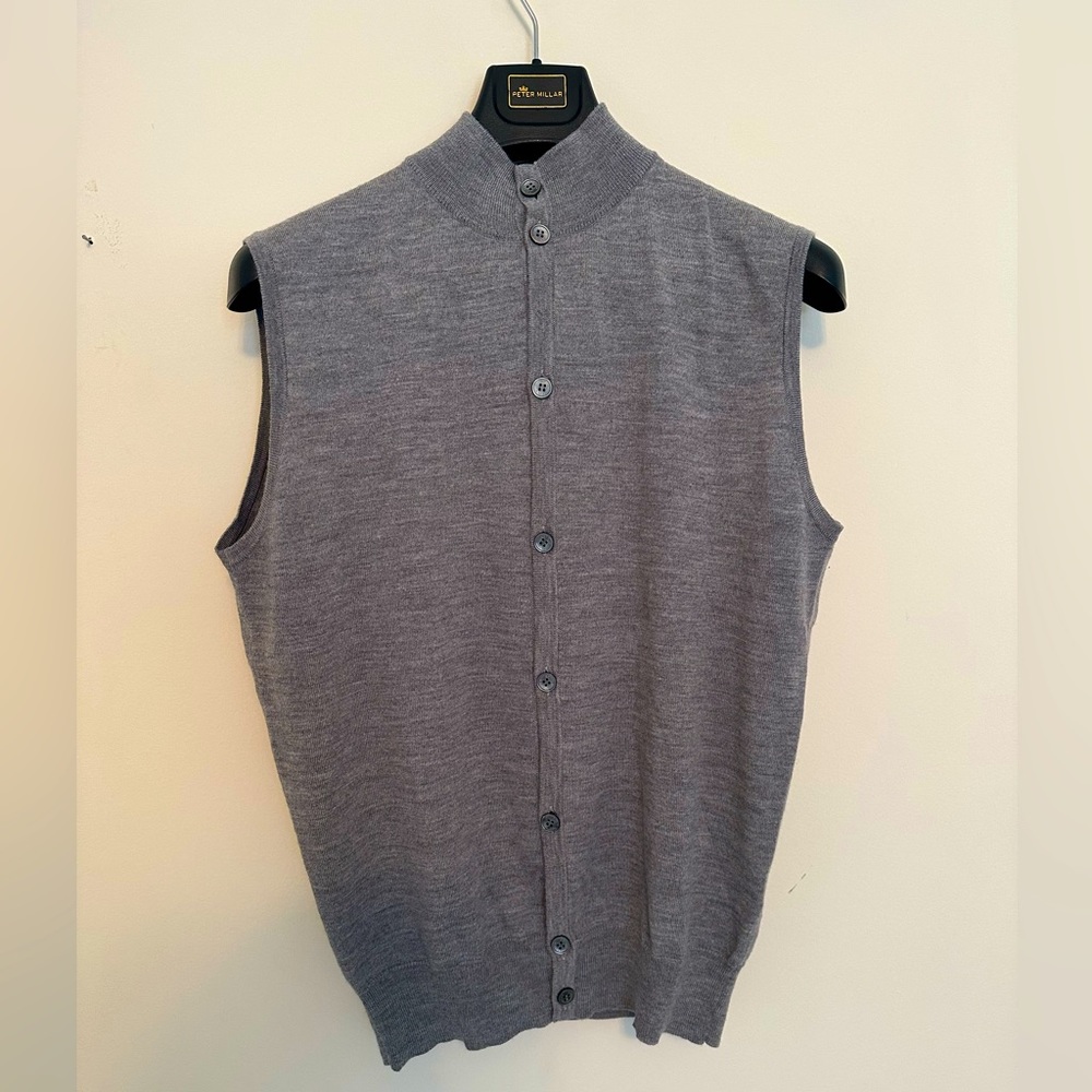 Peter Millar Islay Cardigan Merino Wool Sweater Vest - Size Medium